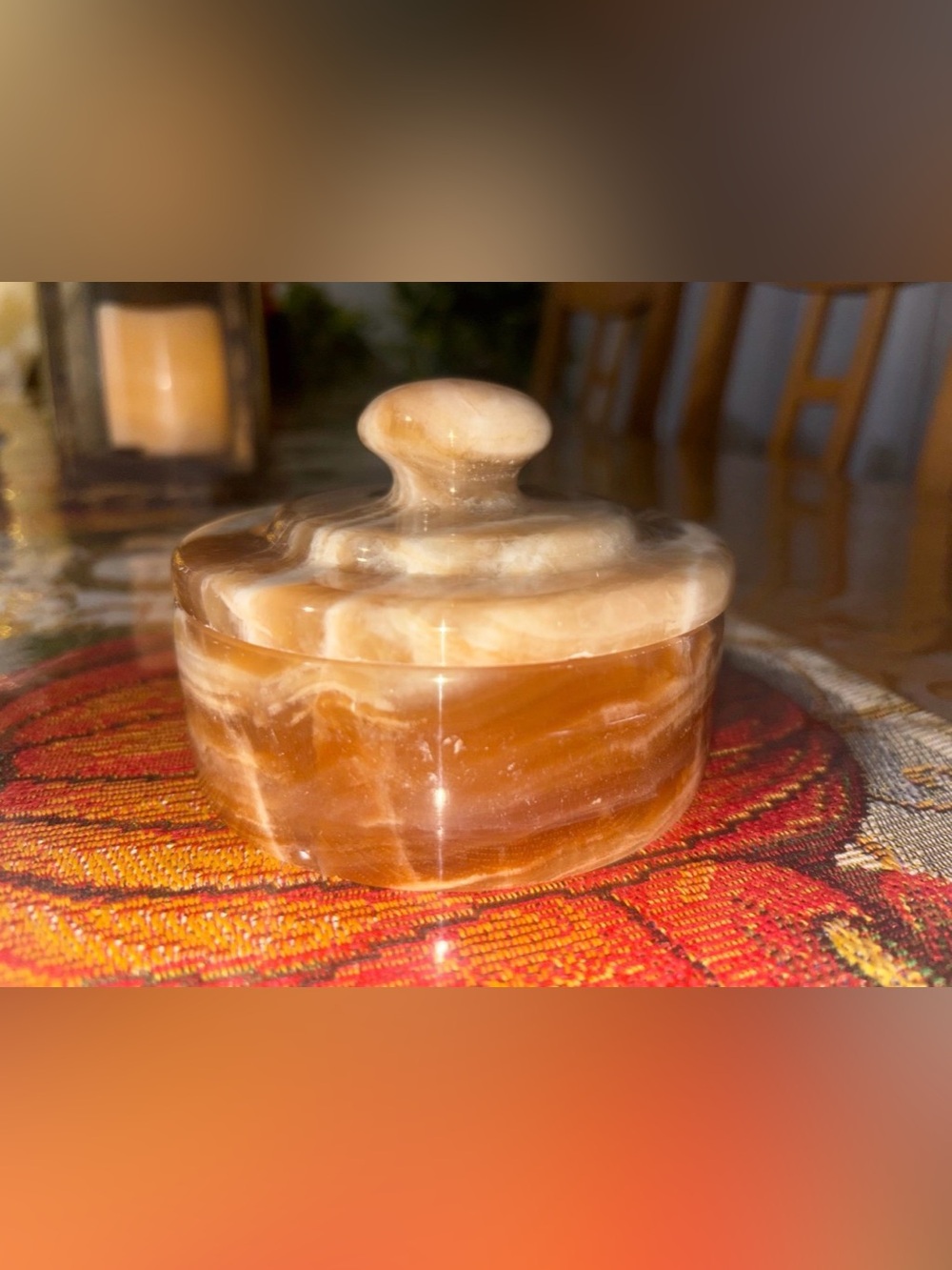Caramel & Amber Swirl Onyx Stone Trinket Box with Lid